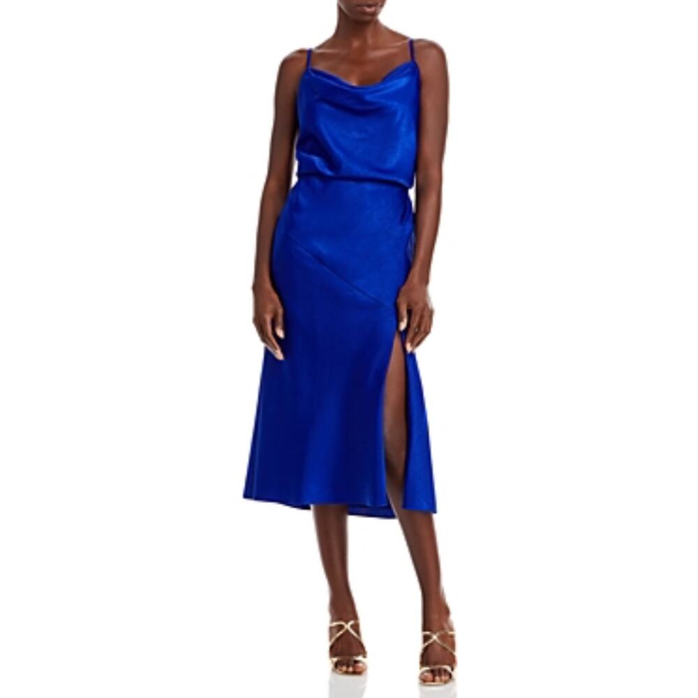 Aidan Mattox Satin A-Line Midi Sleeveless Cocktail Dress Colorful Blue Size 6